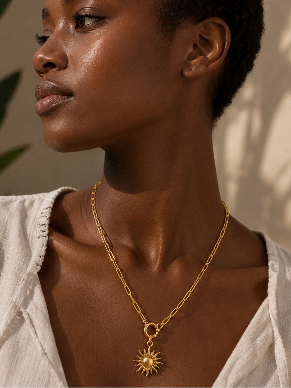 Gold Sun Pendant Chain Necklace - Women Jewelry